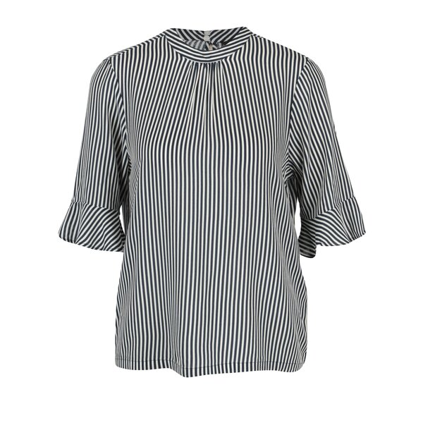 Bluza crem cu dungi fine bleumarin si volane - VERO MODA Nicky