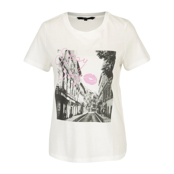Tricou crem din bumbac cu print - VERO MODA Nelik