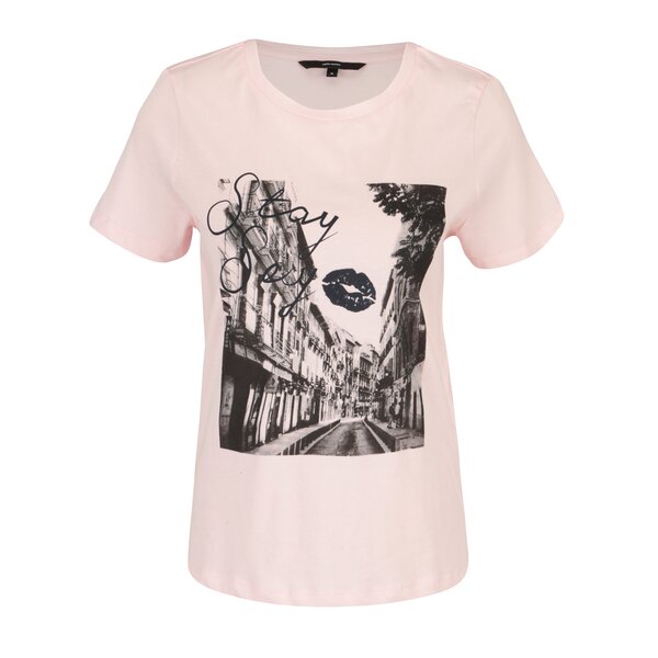 Tricou din bumbac roz deschis cu print - VERO MODA Nelik