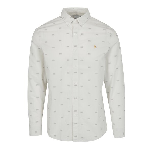 Camasa slim fit crem cu logo brodat - Farah Stovin