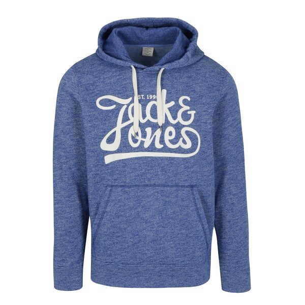 Hanorac albastru melanj cu print si buzunar kangaroo - Jack & Jones Panther