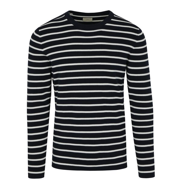 Pulover bleumarin cu dungi crem - Selected Homme Sailor