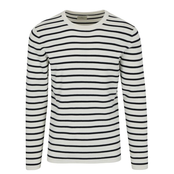 Pulover alb prafuit cu dungi bleumarin - Selected Homme Sailor