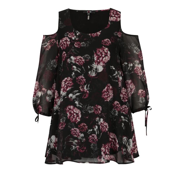 Bluza neagra cold shoulder cu print - Yest