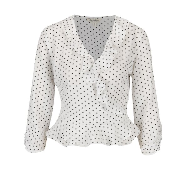 Bluza crop crem cu buline si volane Miss Selfridge