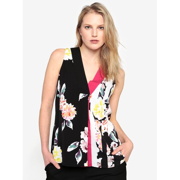 Top negru subtire cu print floral - French Connection Enoshima