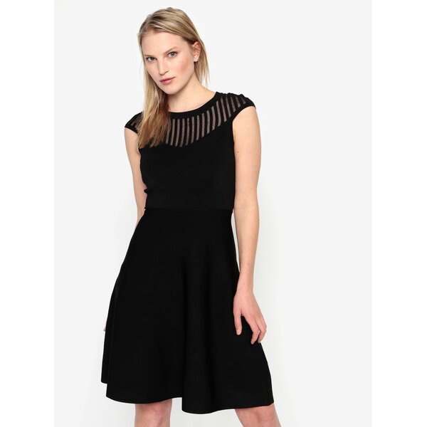 Rochie neagra cu dungi si insertii translucide - French Connection Rosecrepeknts