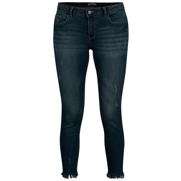 Blugi bleumarin skinny cu franjuri Jacqueline de Yong Flora