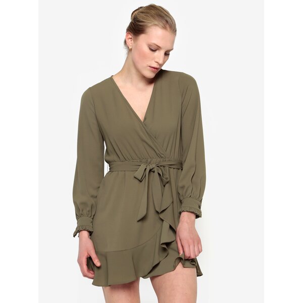 Rochie suprapusa kaki cu volane Miss Selfridge Petites