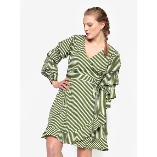 Rochie verde cu dungi crem si volane - VILA Picana