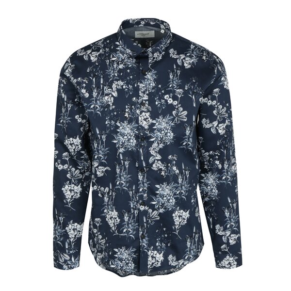 Camasa casual albastru inchis cu print floral - Lindbergh