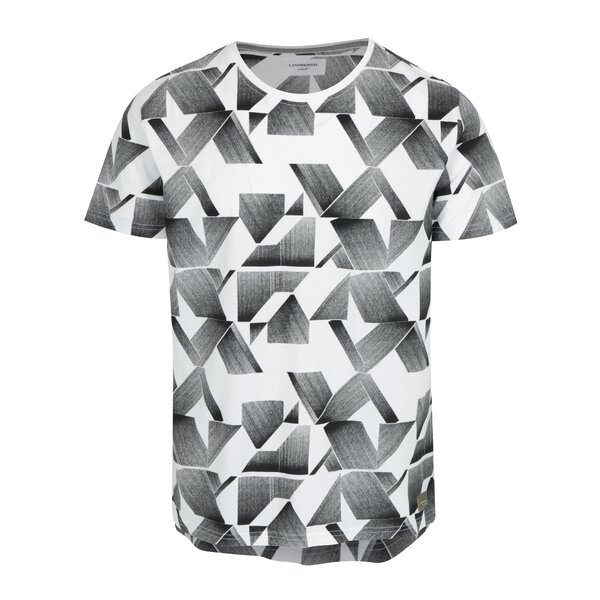 Tricou alb cu print geometric negru - Lindbergh