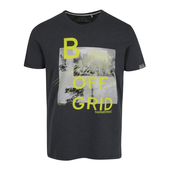 Tricou slim fit gri inchis cu print pentru barbati s.Oliver