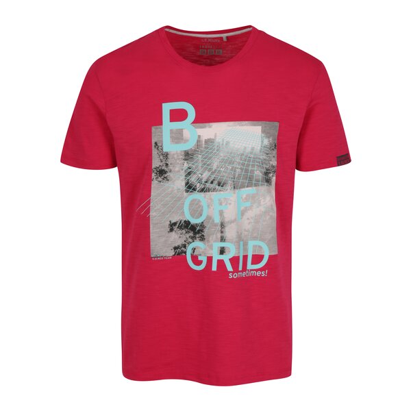 Tricou slim fit roz inchis cu print pentru barbati s.Oliver