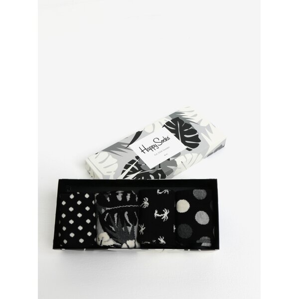 Set de 4 perechi de sosete alb-negru unisex - Happy Socks Black&White