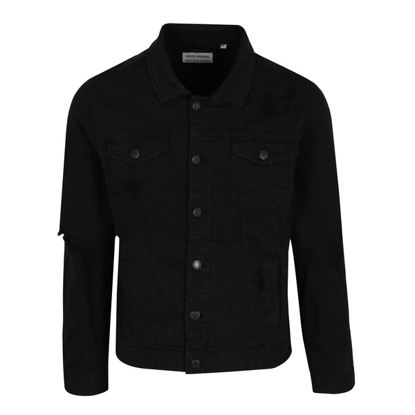 Jacheta neagra din denim cu aspect uzat Shine Original