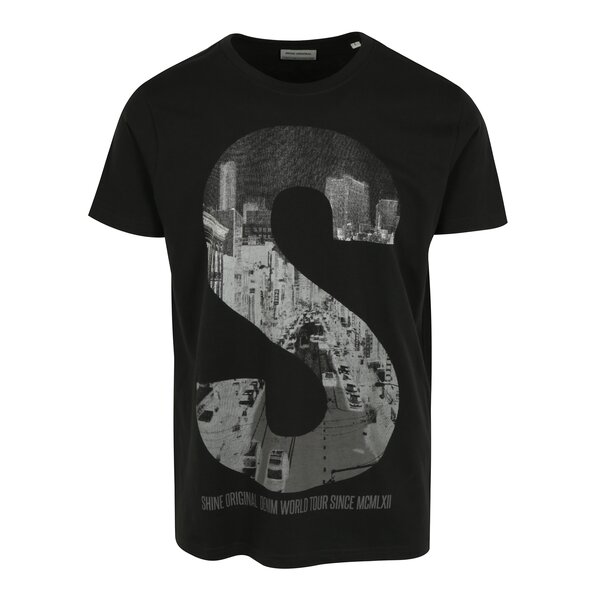 Tricou negru cu print S Shine Original