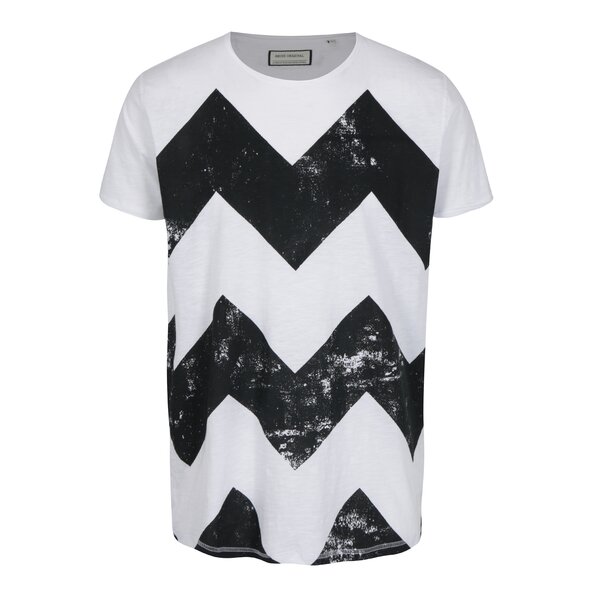 Tricou alb cu print zig zag Shine Original