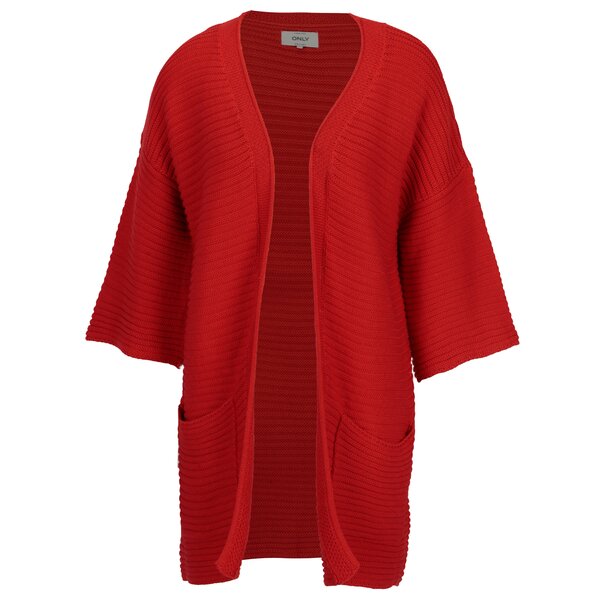 Cardigan rosu cu model tricotat si maneci 3/4 - ONLY Milion