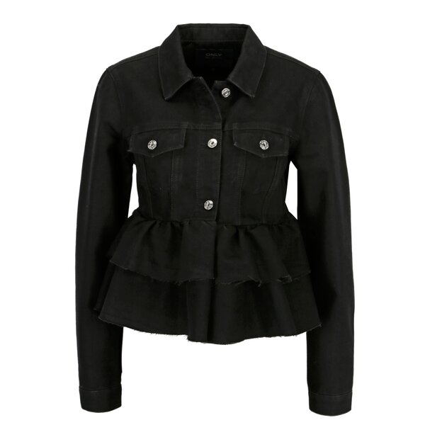Jacheta neagra din denim cu volane ONLY Stela
