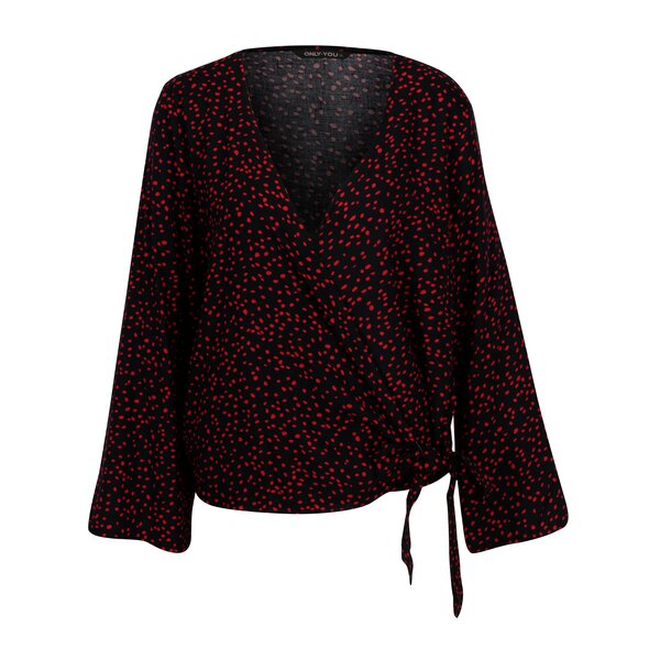 Bluza rosu&albastru cu print si decolteu suprapus - ONLY Anika
