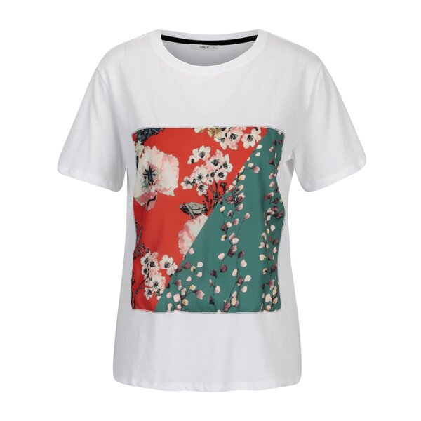 Tricou alb cu aplicatie florala - ONLY Rolanda