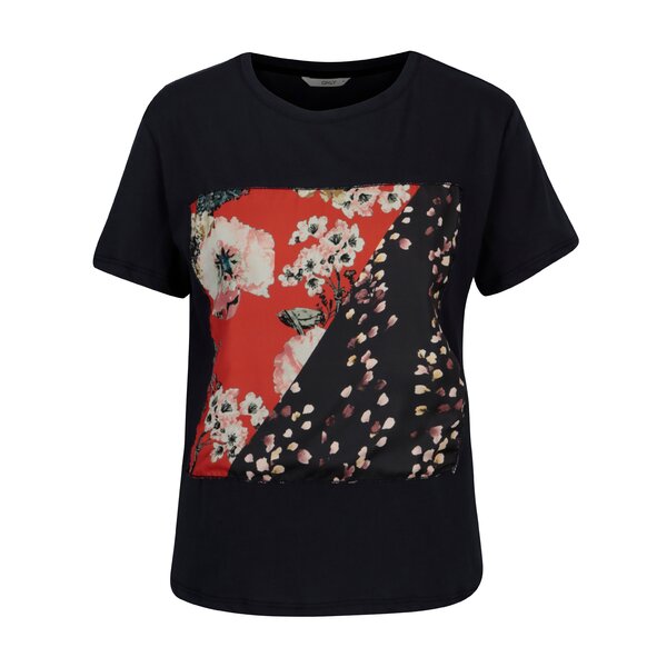 Tricou bleumarin cu aplicatie florala - ONLY Rolanda