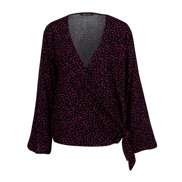 Bluza albastru&roz cu print si decolteu suprapus - ONLY Anika