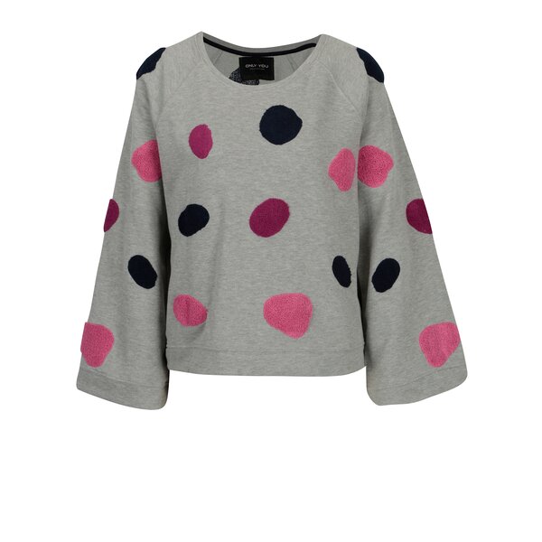 Bluza gri cu buline brodate si maneci raglan largi - ONLY Sunny