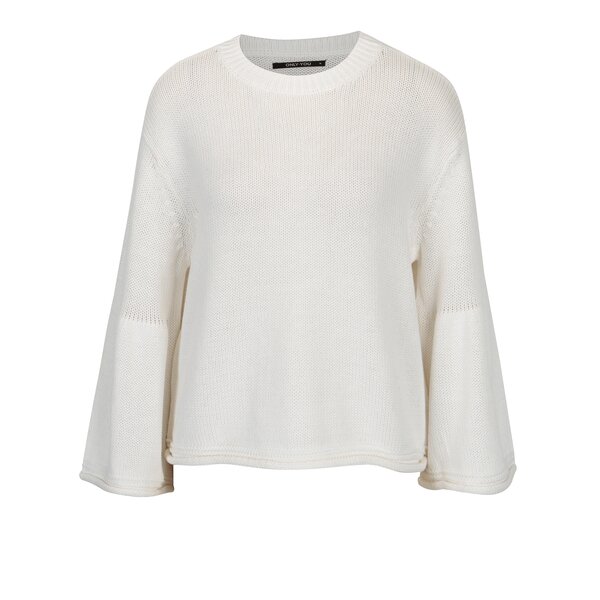 Pulover crop alb prafuit cu maneci clopot - ONLY Sana