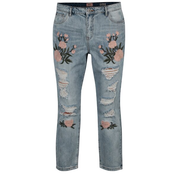 Blugi bleu boyfriend cu broderie ONLY Tonni