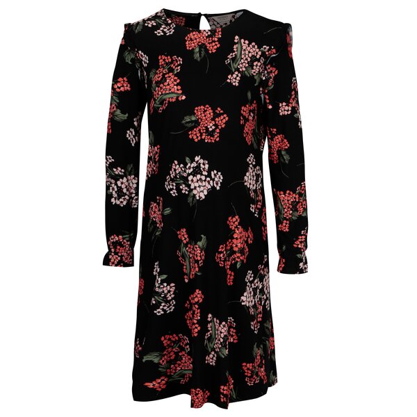 Rochie neagra cu print floral si volane pentru femei insarcinate- Dorothy Perkins Maternity