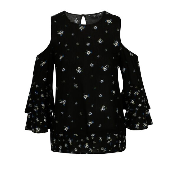 Bluza cold shoulder neagra cu print floral Dorothy Perkins