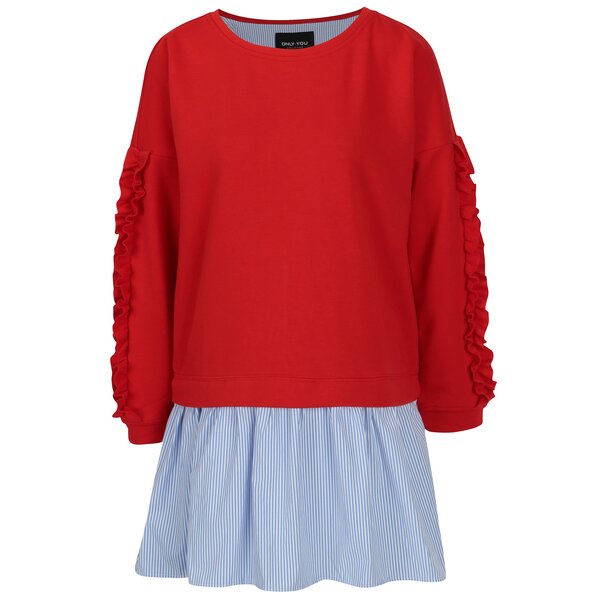 Bluza rosie cu volane pe maneci si terminatie de camasa - ONLY Sunny