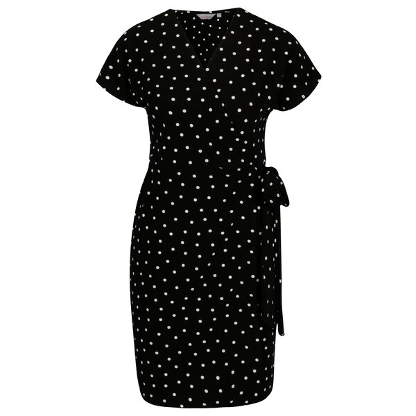 Rochie neagra cu print buline si decolteu suprapus - Dorothy Perkins Petite