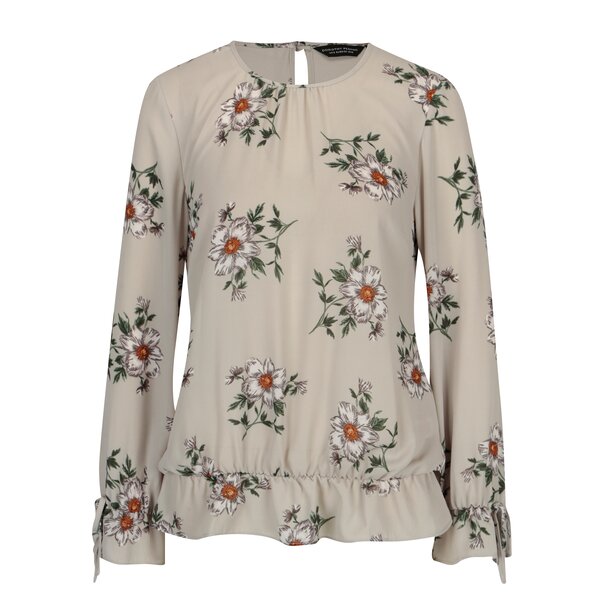 Bluza gri deschis cu volane si print floral Dorothy Perkins