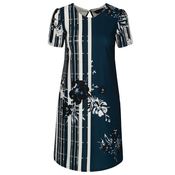 Rochie albastru inchis cu print floral si dungi - Dorothy Perkins
