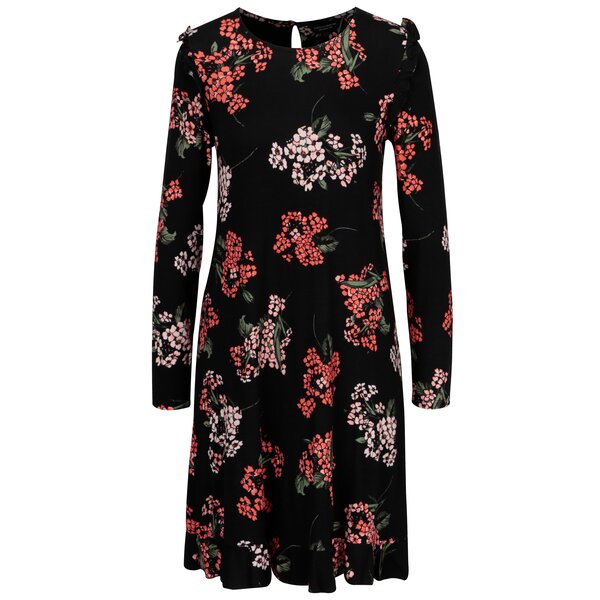 Rochie neagra cu print floral si volane Dorothy Perkins