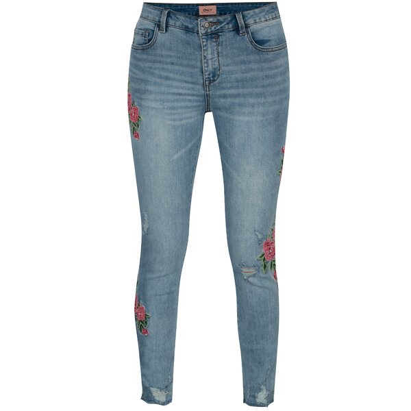 Blugi bleu drepti cu broderie ONLY Carmen