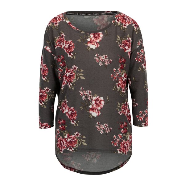 Bluza maro cu maneci 3/4 si print floral - Hailys Mia