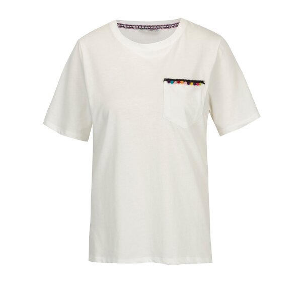Tricou alb cu buzunar si decoratiune de inspiratie etnica - ONLY Tally
