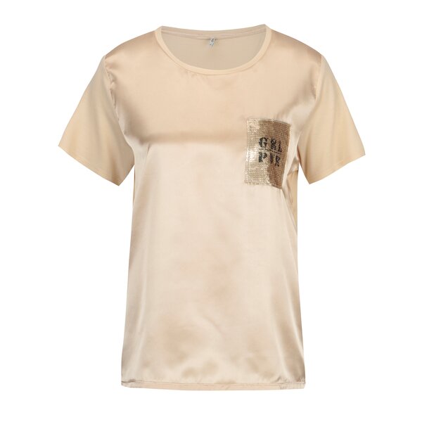 Tricou bej cu aspect lucios si broderie din paiete - ONLY Sally