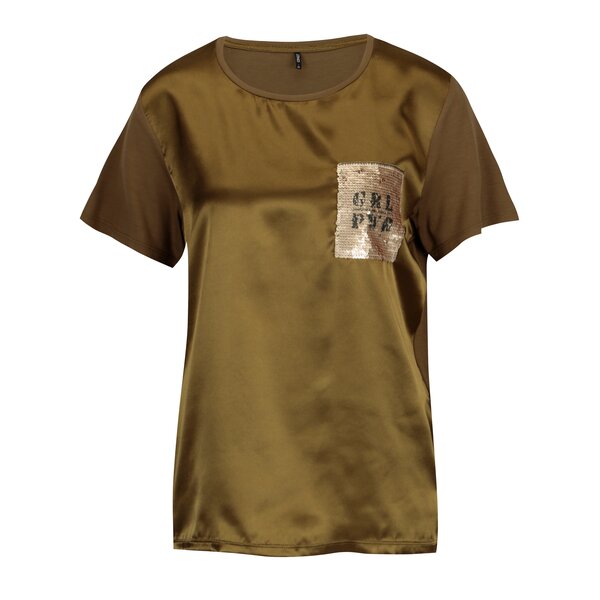 Tricou kaki lucios cu broderie din paiete - ONLY Sally
