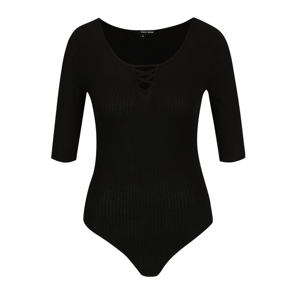 Body negru cu maneci 3/4 si dungi in relief - TALLY WEiJL