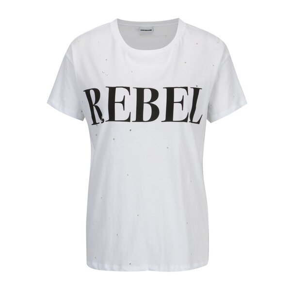 Tricou alb cu text si decupaje - Noisy May Command