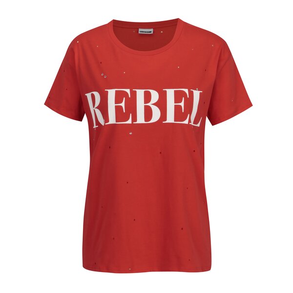Tricou rosu cu text si decupaje - Noisy May Command