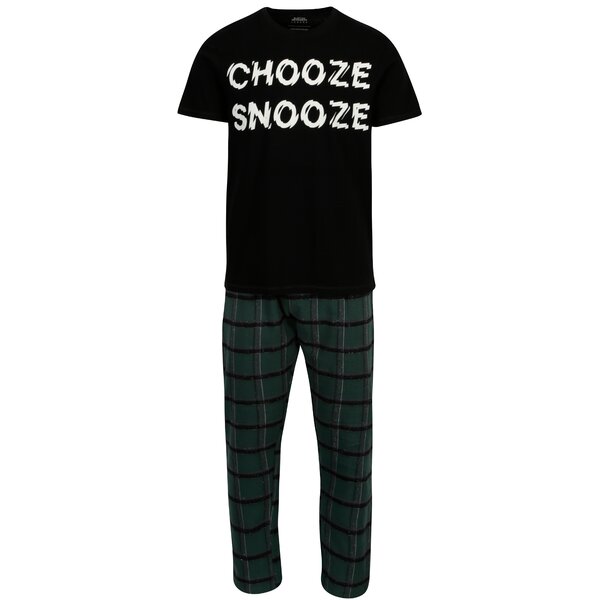 Pijama negru cu verde cu tricou si pantaloni Burton Menswear London