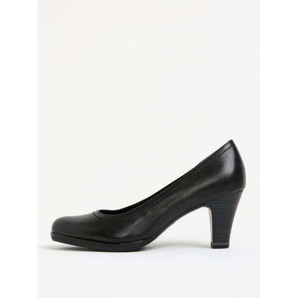 Pantofi negri din piele cu toc si cusaturi decorative Tamaris