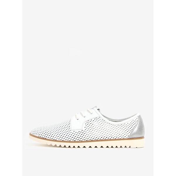 Pantofi crem din piele naturala cu perforatii - Tamaris