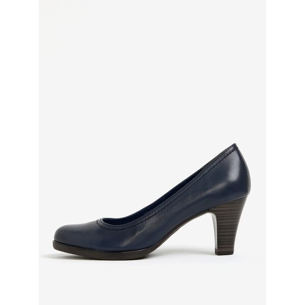 Pantofi bleumarin din piele naturala cu toc - Tamaris